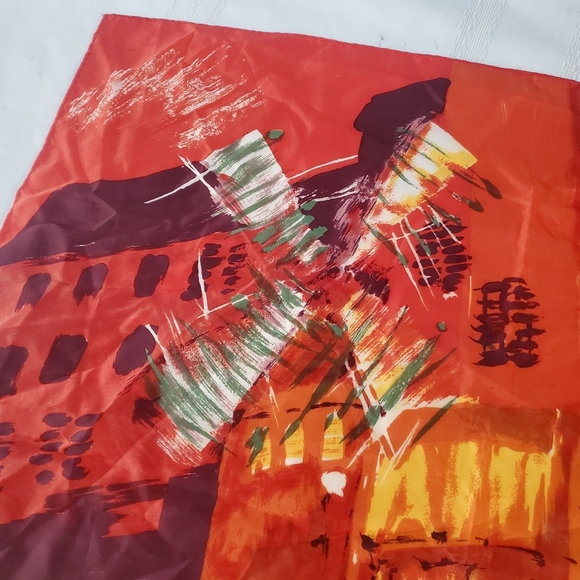 Vintage 60's Moulin Rouge Scarf Artistic Paris Scene Neckerchief  26"×26" - Picture 2 of 9